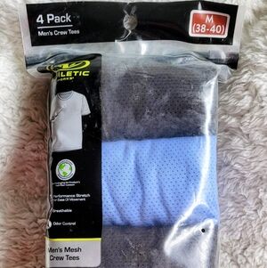 Men's Athletic Works Mesh Crew Tees 4 Pack Medium Stretchy Gym Fitness Exercise